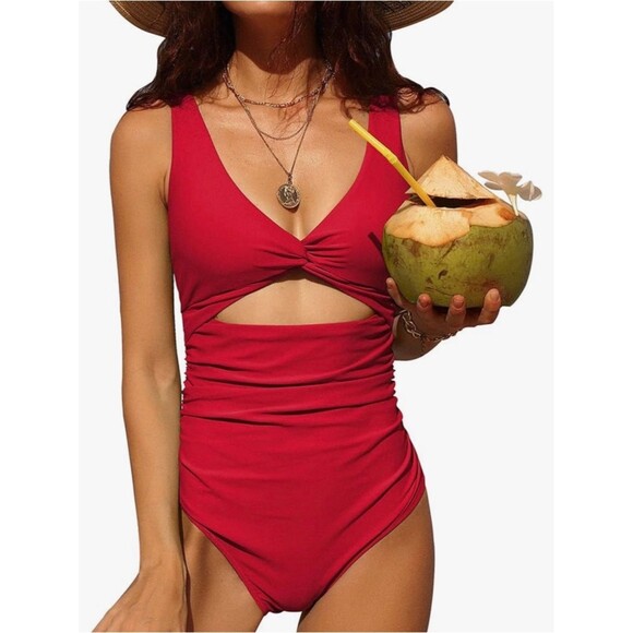 Other - Charmo One Piece Swimsuit Cutout Red High Waisted Monokini Red Medium NWT